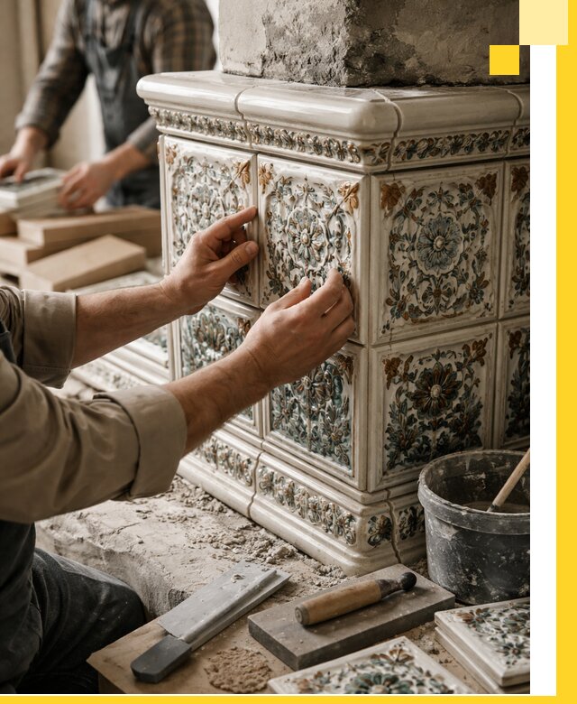 Изразцовые камины под ключ в Краснотурьинске: проект и монтаж