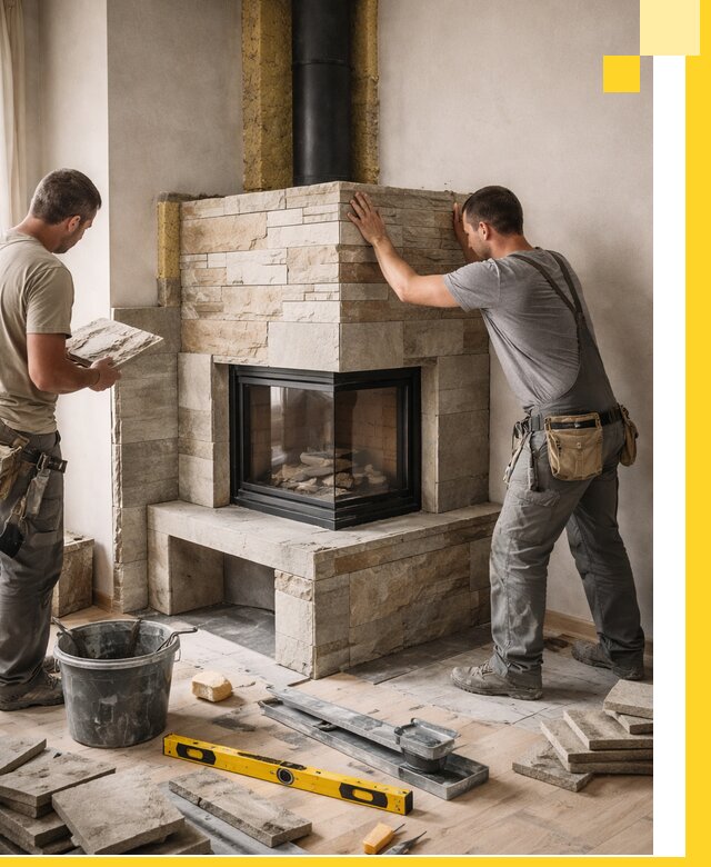 Угловые камины под ключ проект, монтаж и отделка в Краснотурьинске