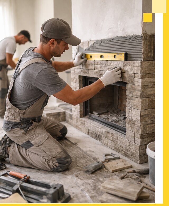 Облицовка каминов в Краснотурьинске, монтаж и отделка натуральным камнем