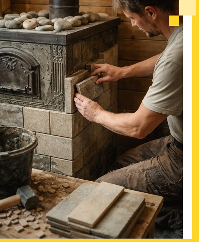 Облицовка банных печей в Краснотурьинске профессиональная отделка