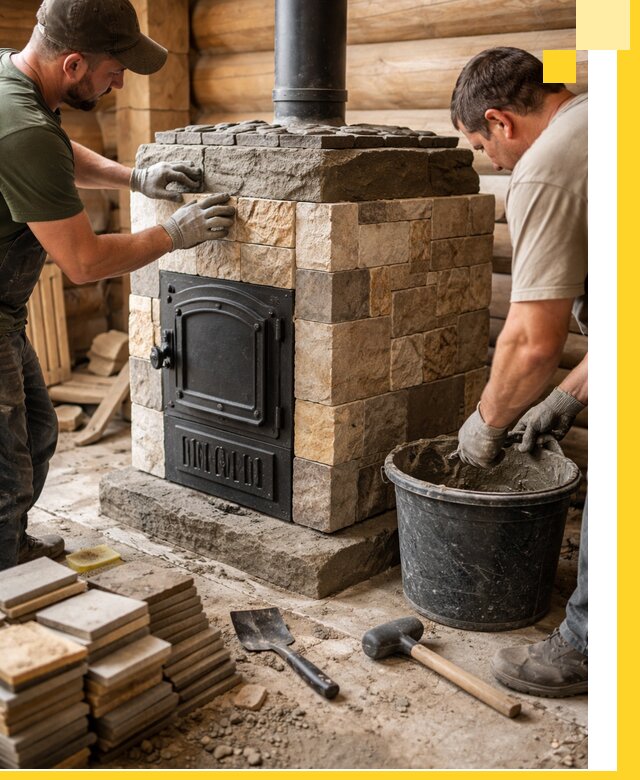 Облицовка банной печи под ключ в Краснотурьинске: камень и плитка