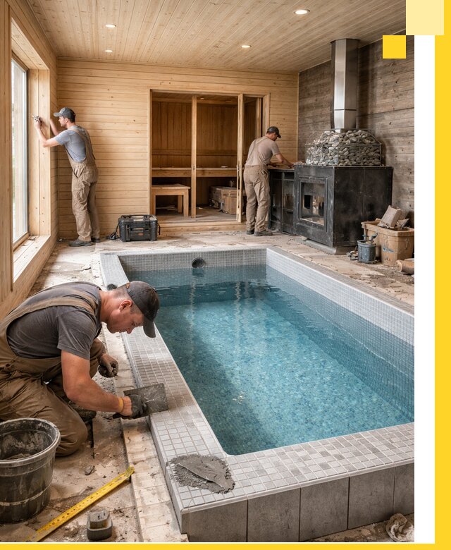 Проект бани с бассейном и сауной в Краснотурьинске под ключ