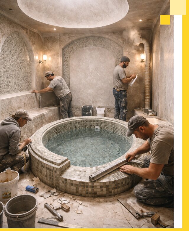 Профессиональное строительство хамама с бассейном в Краснотурьинске под ключ