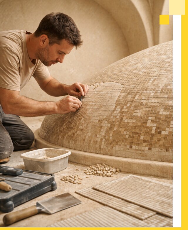 Профессиональная укладка мозаики для хамама под ключ в Краснотурьинске